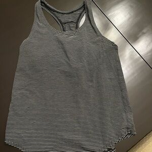 Gray and White Striped Sleeveless Tank Top
